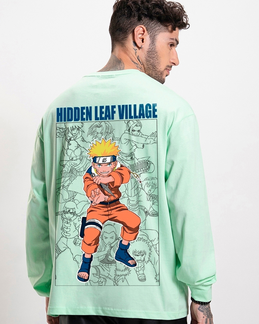 Buy Men's Green Team Konoha Graphic Printed Oversized T-shirt Online at ...