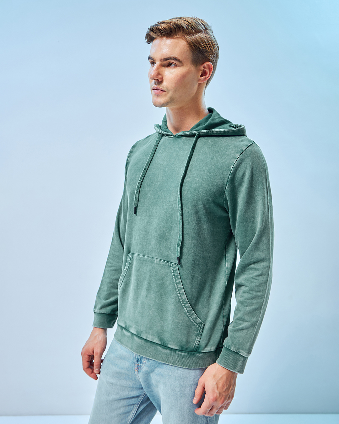Shop Men's Green Textured Hoodie-Back