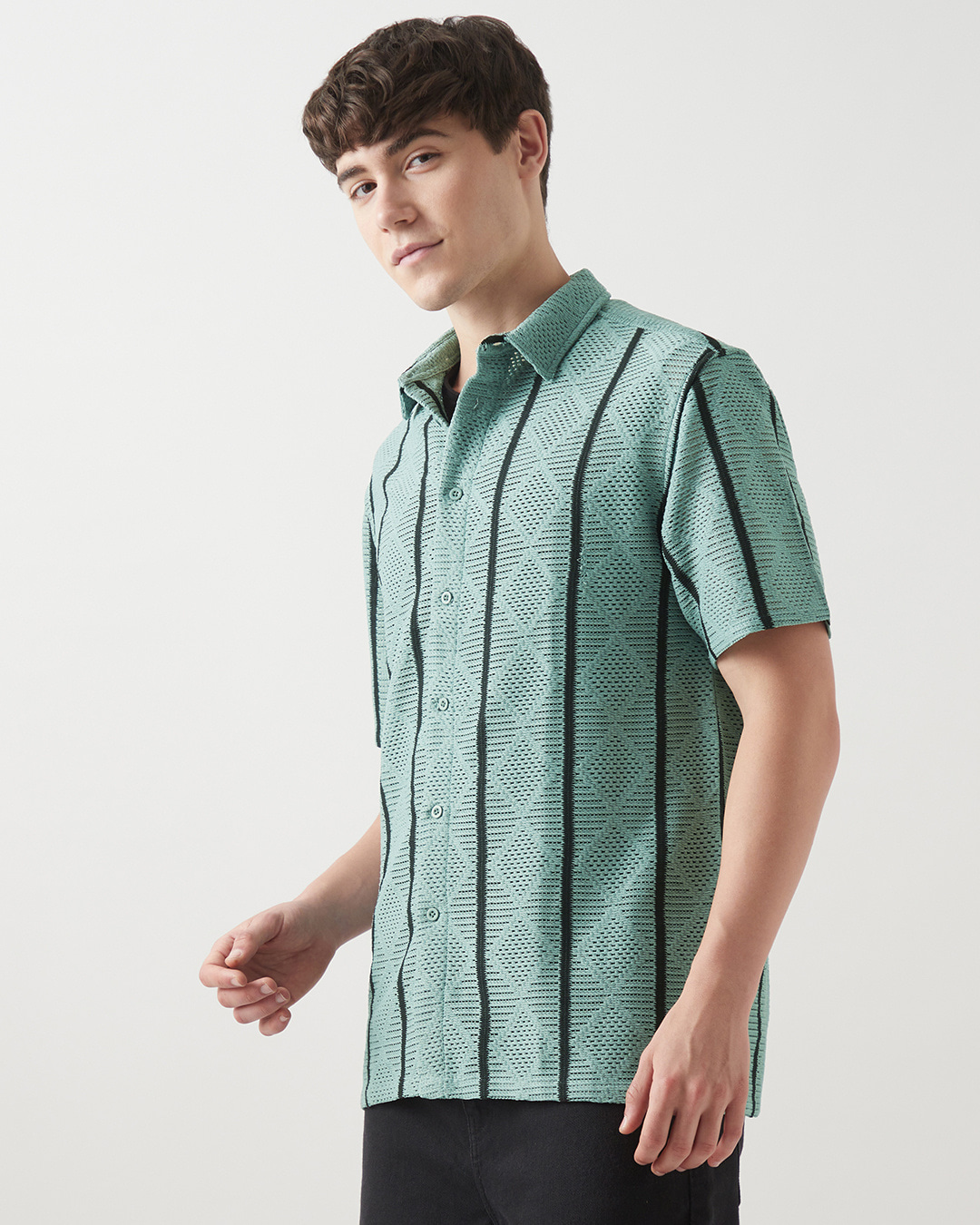 Shop Men's Green Textured Oversized Shirt-Back