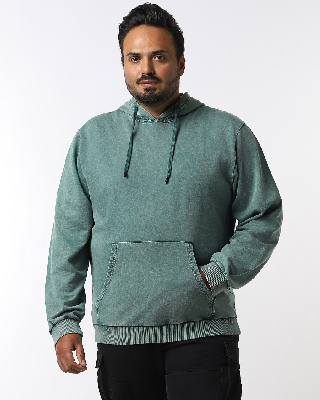 Shop Men's Green Textured Plus Size Hoodies-Back