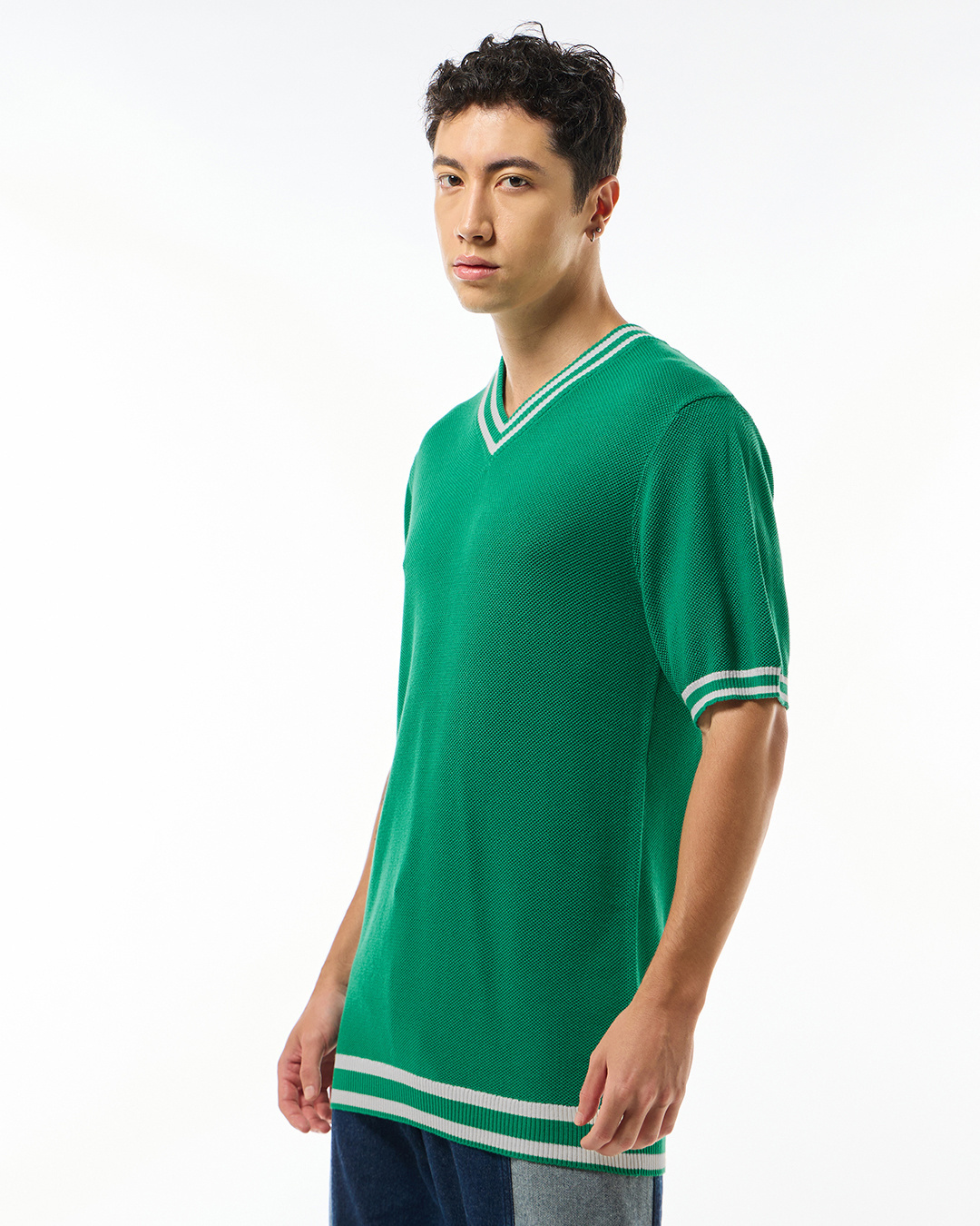 Shop Men's Green Textured Flatknit T-shirt-Back