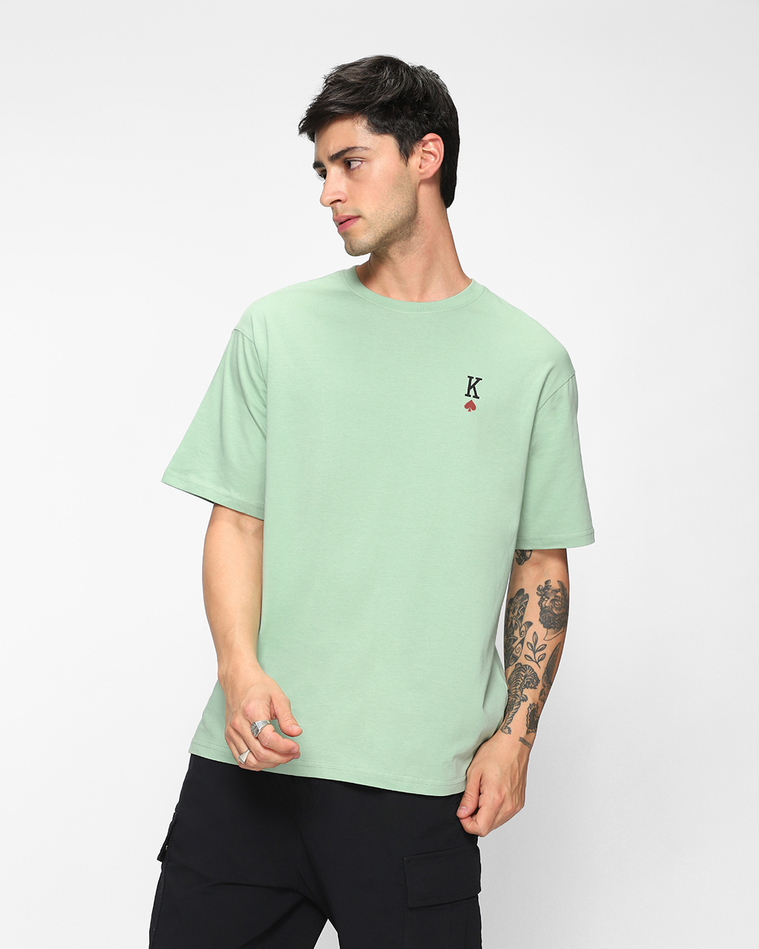 Shop Men's Green The King Typography Oversized T-shirt-Back