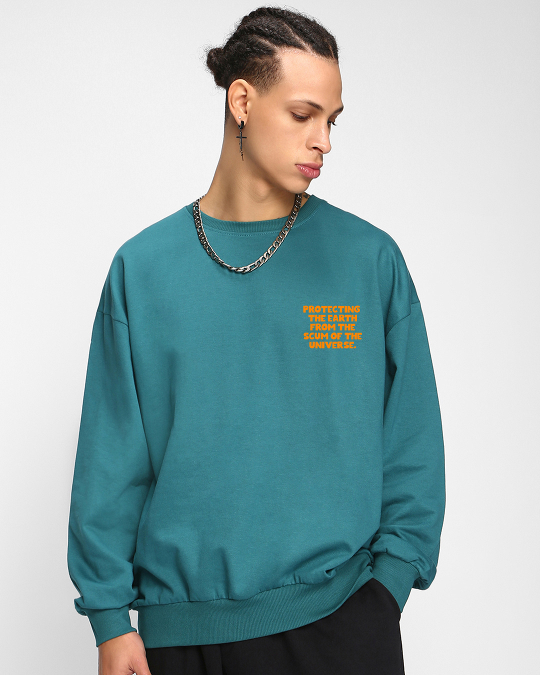 Shop Men's Green The Saviour Graphic Printed Oversized Sweatshirt-Back