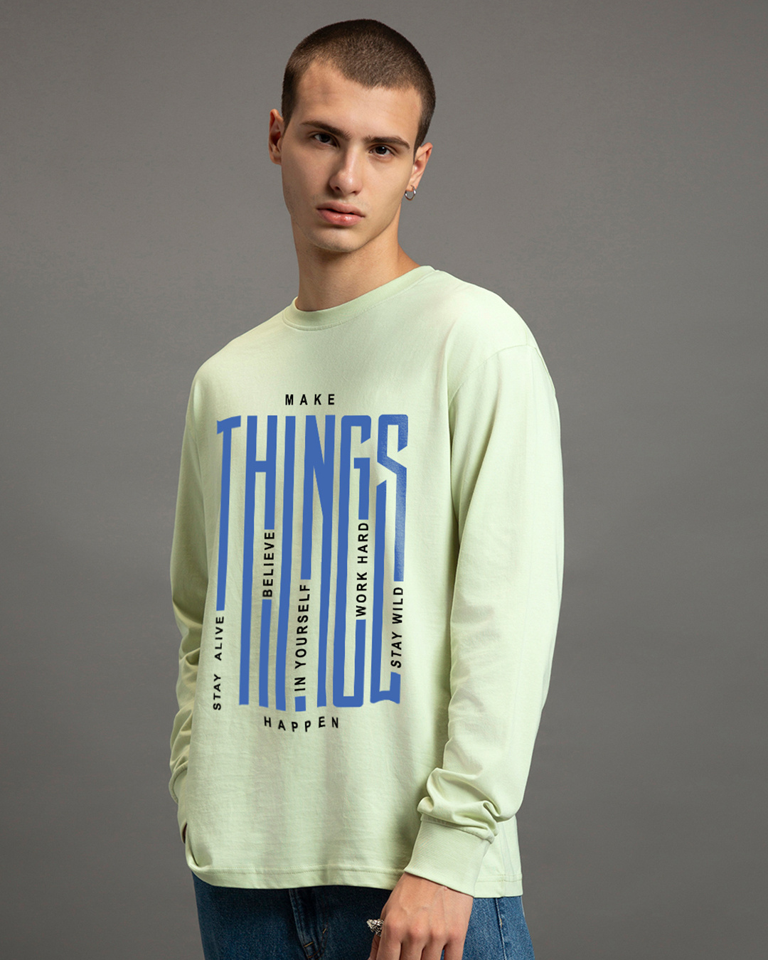 Shop Men's Green Things Typography Oversized T-shirt-Back