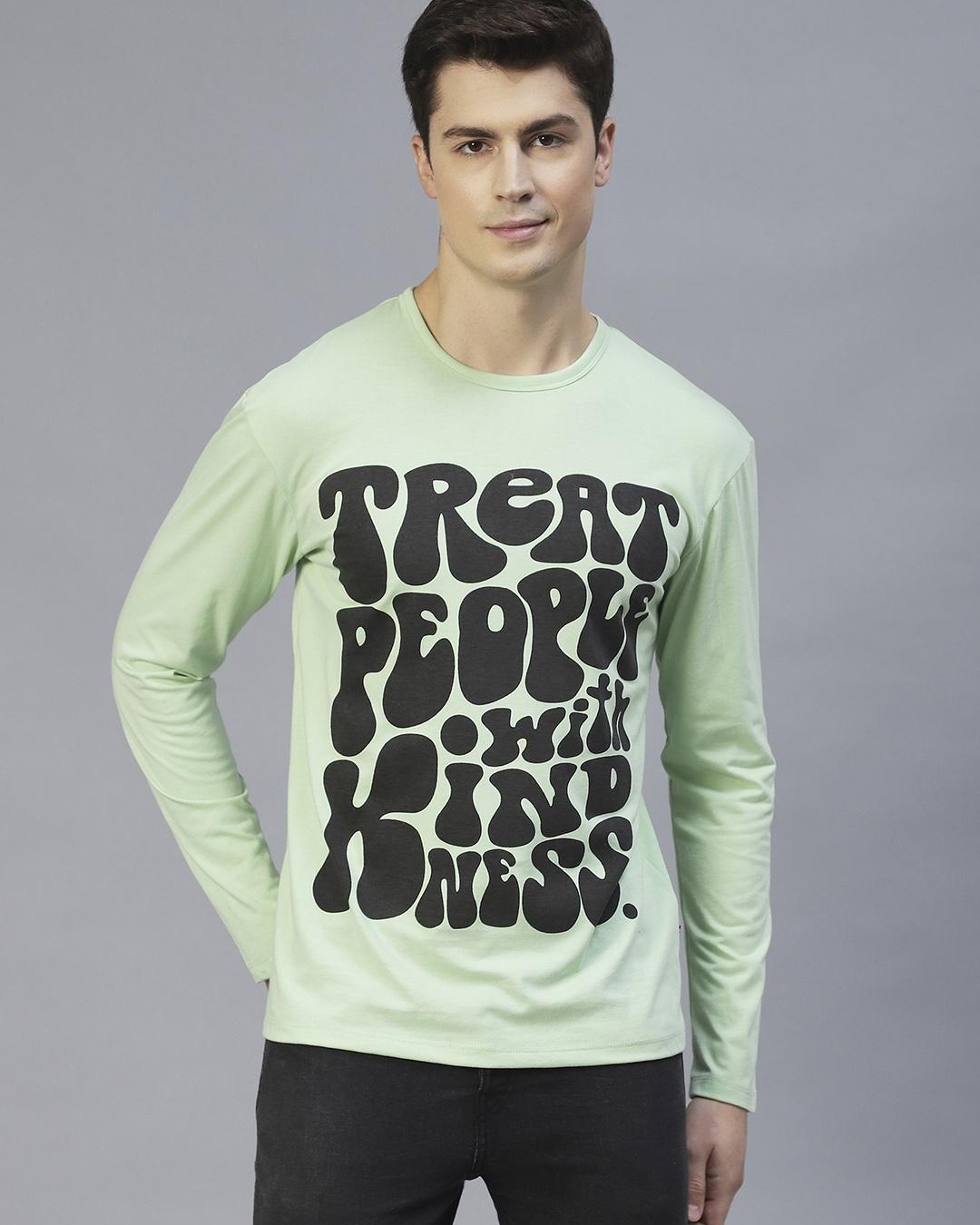 Buy Mens Green Treat People With Kindness Typography Slim Fit T Shirt Online At Bewakoof 7976