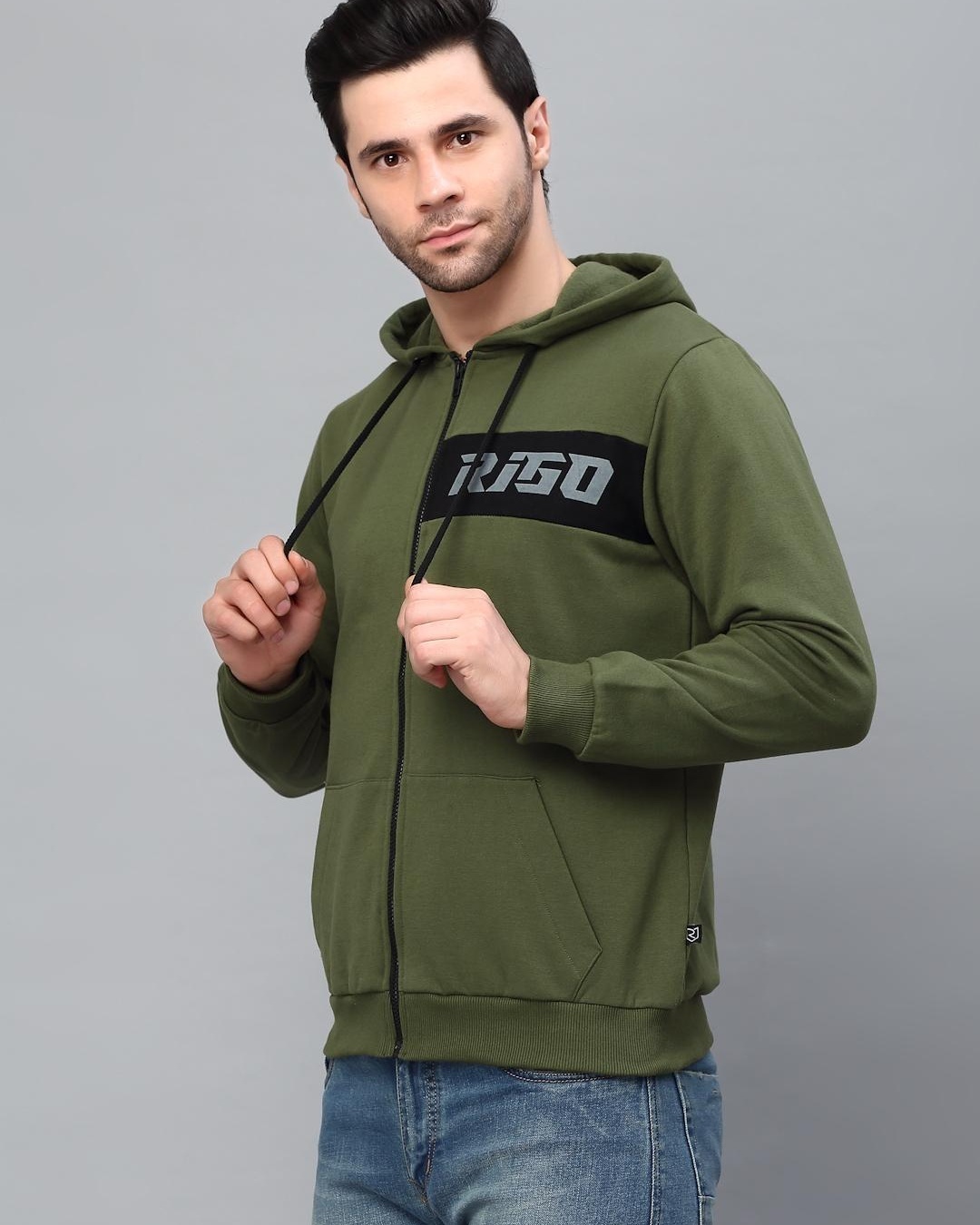 Shop Men's Green Typography Slim Fit Hooded Jacket-Back