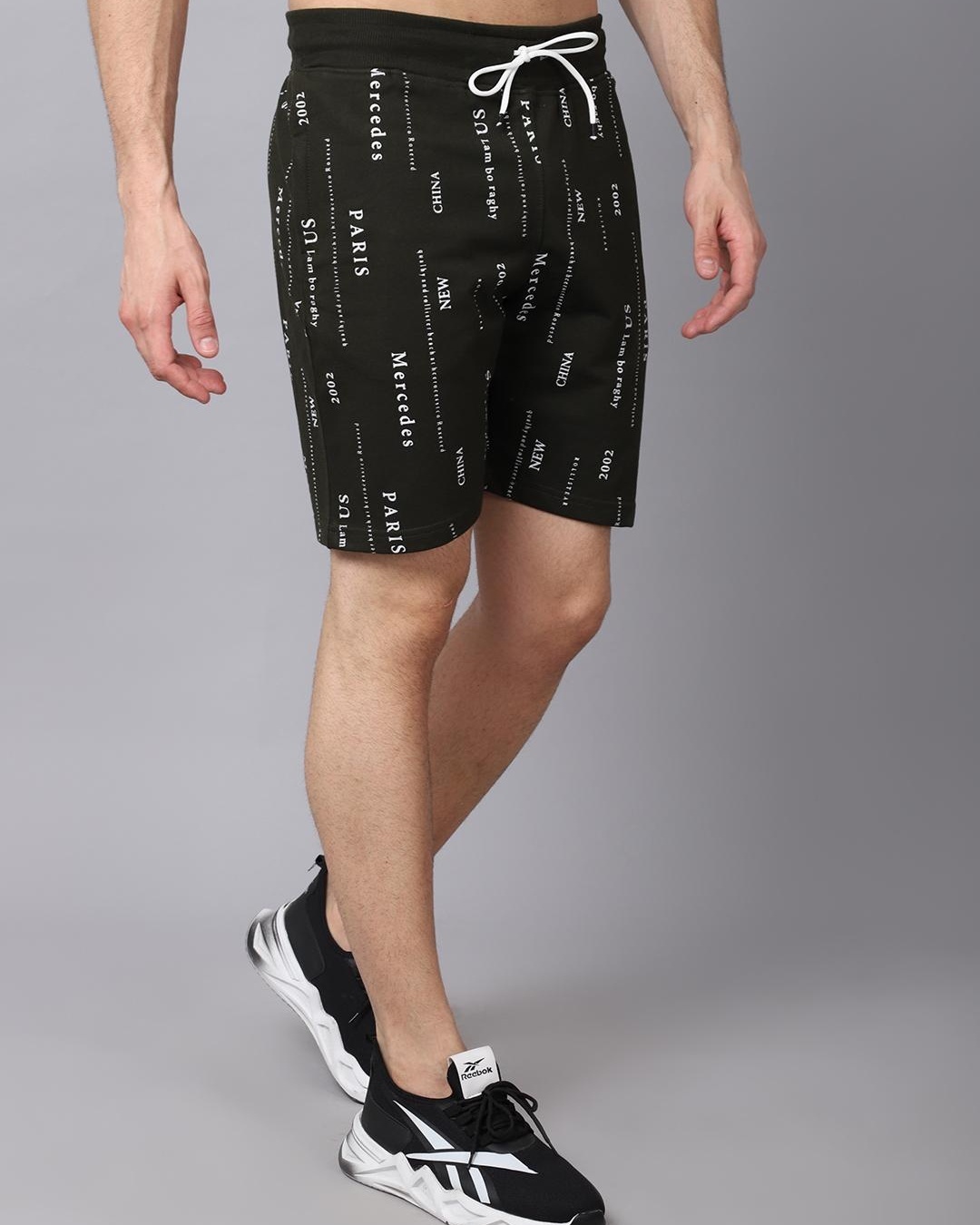 Shop Men's Green Typography Slim Fit Shorts-Back