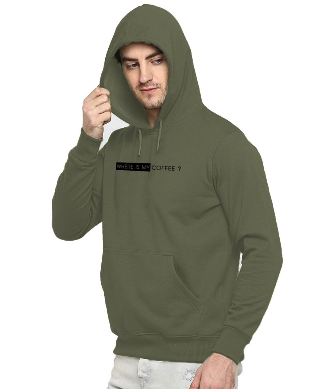 Shop Men's Green Where Is My Coffee Typography Hoodie-Back