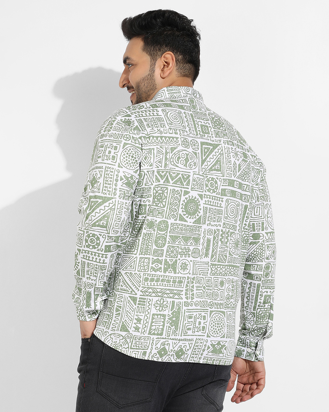 Shop Men's Green & White All Over Printed Oversized Shirt-Back