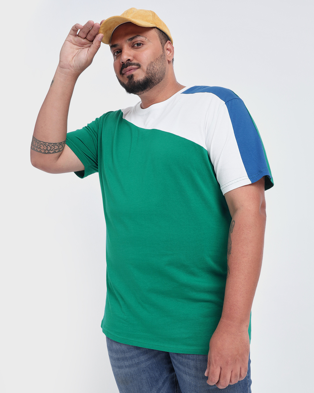 Buy Men's Green & White Color Block Plus Size T-shirt Online at Bewakoof