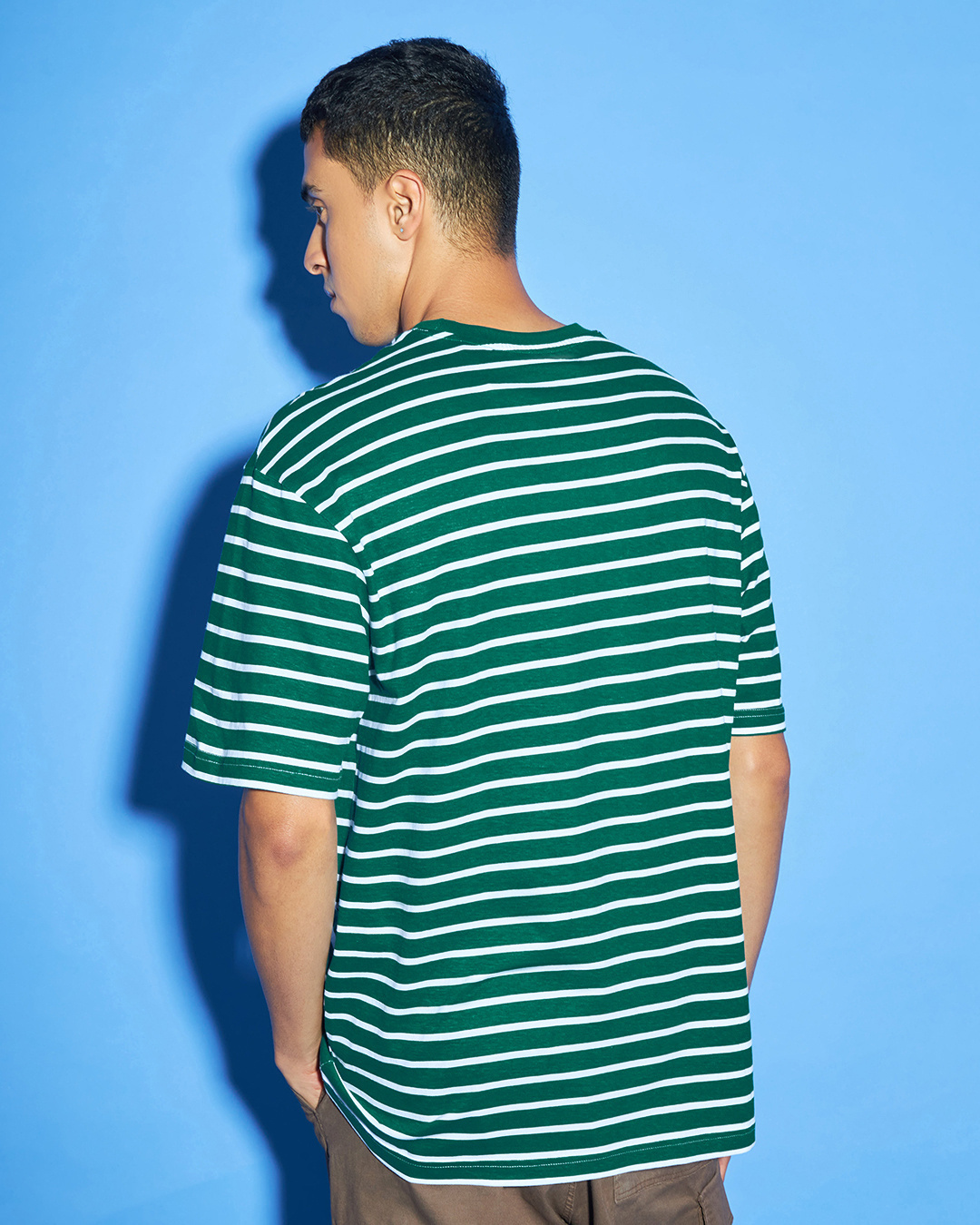 Shop Men's Green & White Striped Oversized T-shirt-Back