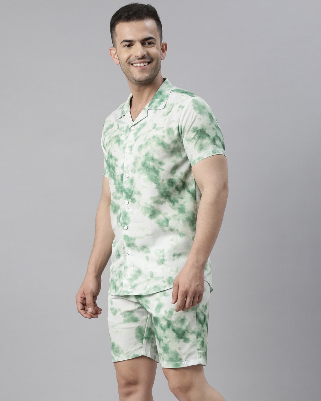 Shop Men's Green & White Tie & Dye Co-ord Set-Back