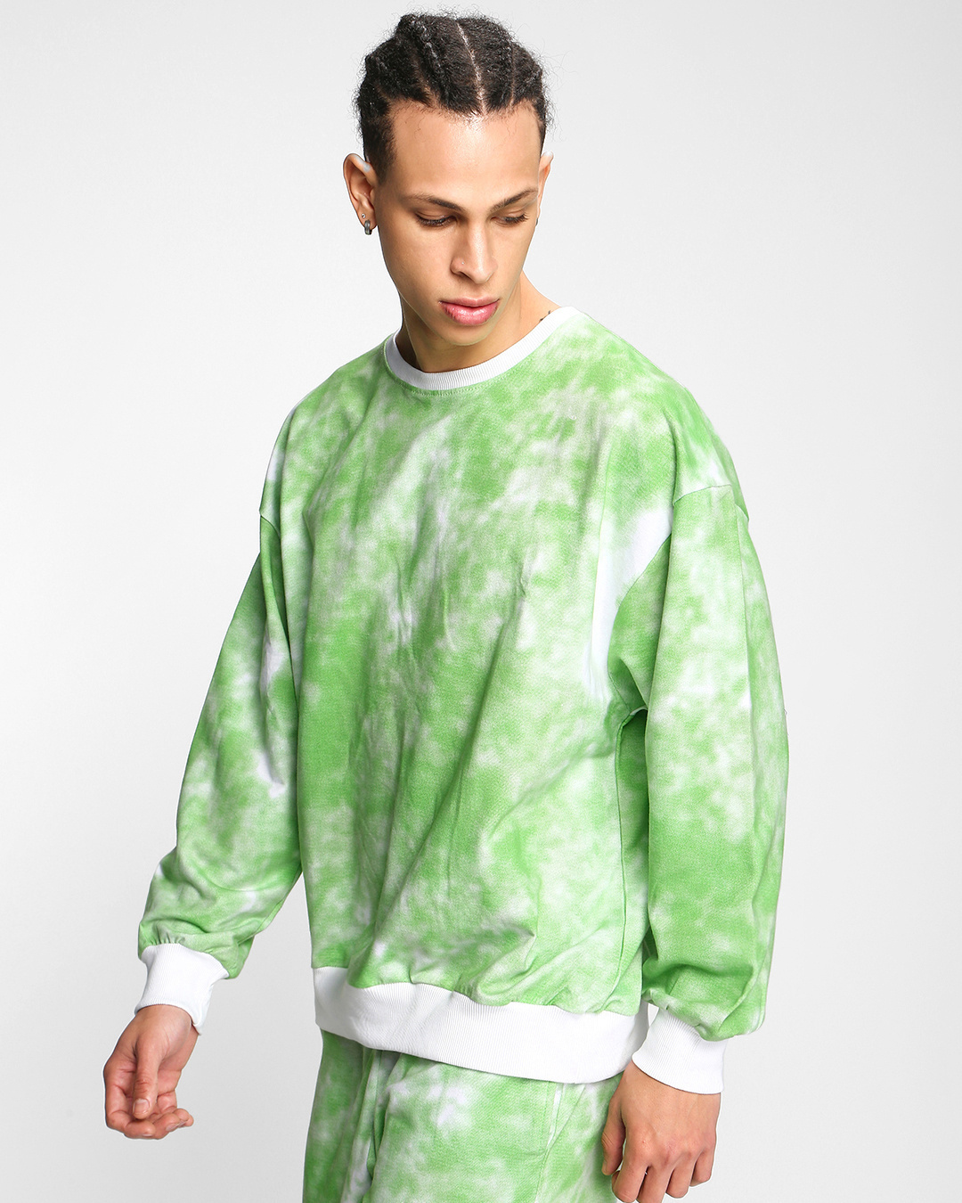 Buy Men's Green & White Tie & Dye Oversized Sweatshirt Online at Bewakoof