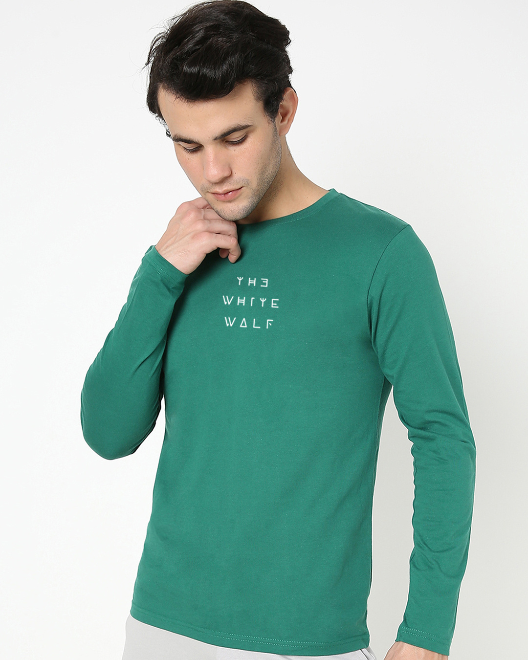 Shop Men's Green White Wolf T-shirt-Back