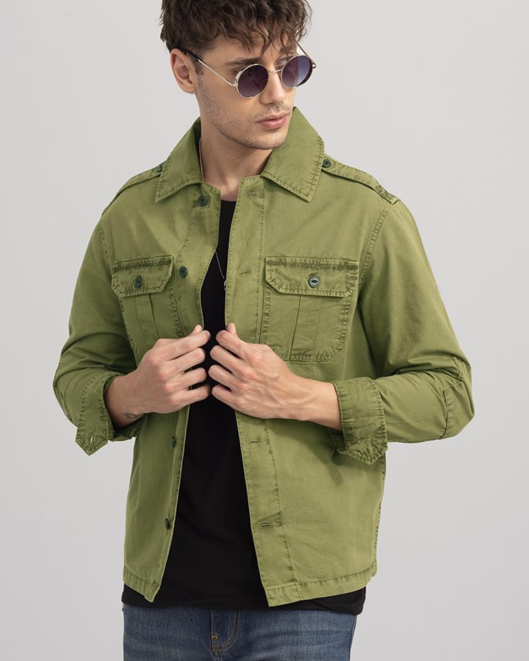 Shop Men's Green Wing Flap Relaxed Fit Shirt-Back