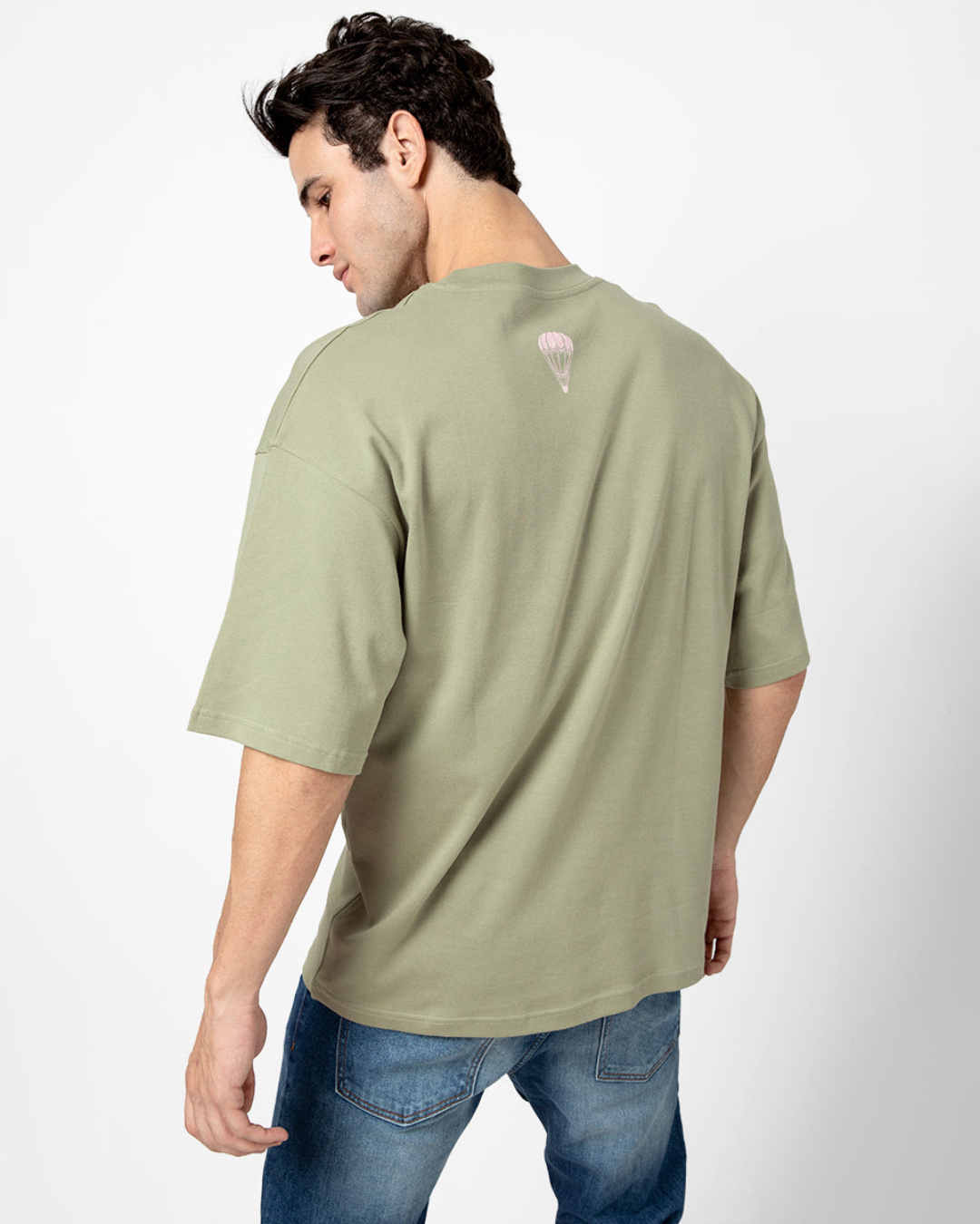 Shop Men's Green Work Hard Travel Harder Oversized T-shirt-Back