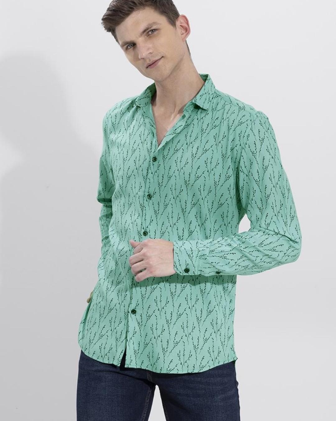 Shop Men's Green Worn Out Leaf Printed Slim Fit Shirt-Back