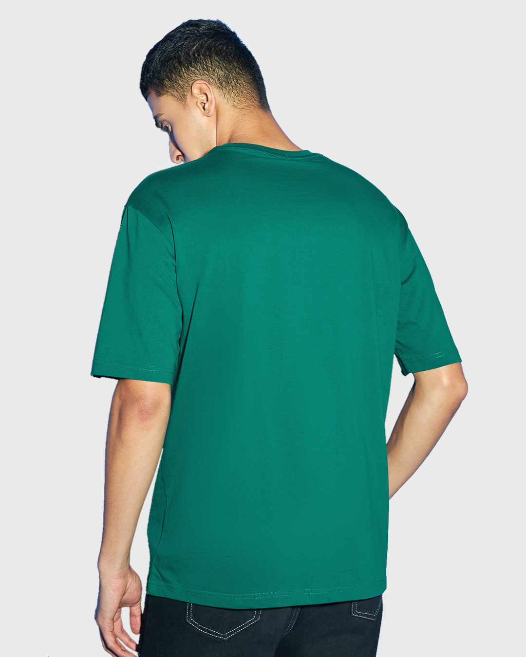 Shop Men's Green Young Forever Typography Oversized T-shirt-Back