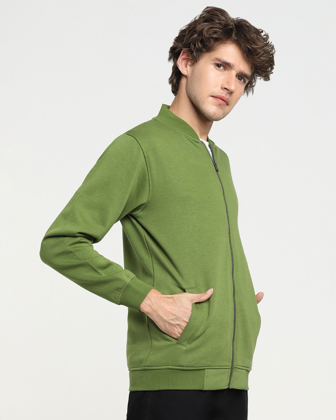 Shop Men's Green Zipper Bomber Jacket-Back