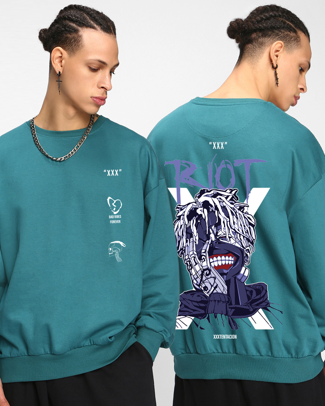 Buy Men's Green Riot XXX Tentacion Graphic Printed Oversized Sweatshirt ...
