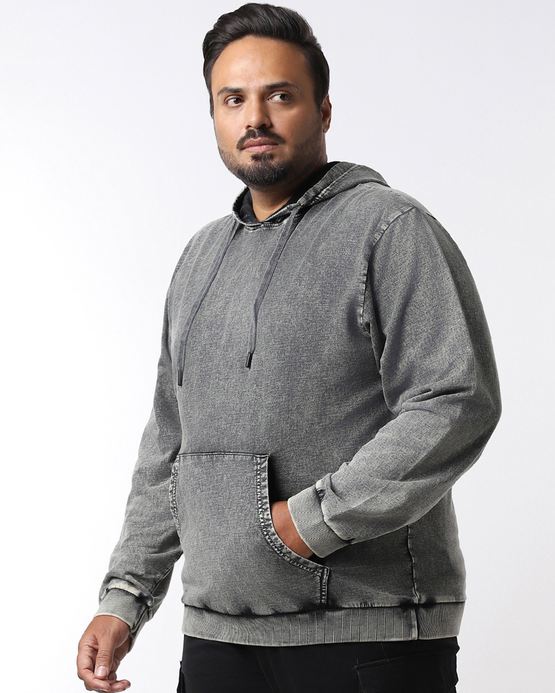 Shop Men's Grey Acid Wash Plus Size Hoodies-Back
