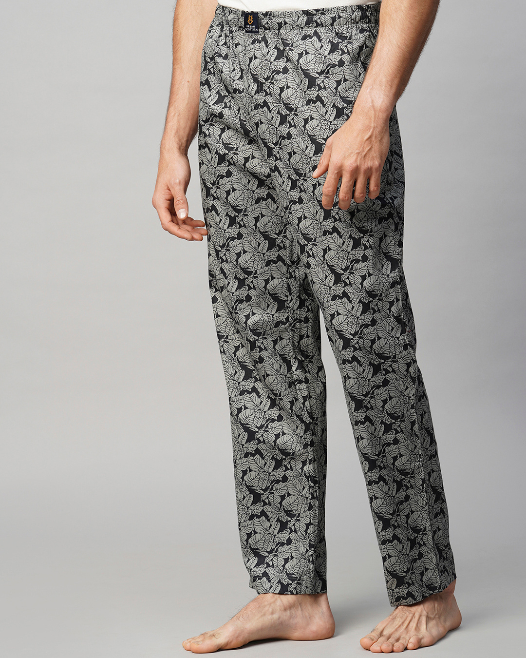 Shop Men's Grey & Black All Over Leaf Printed Pyjamas-Back