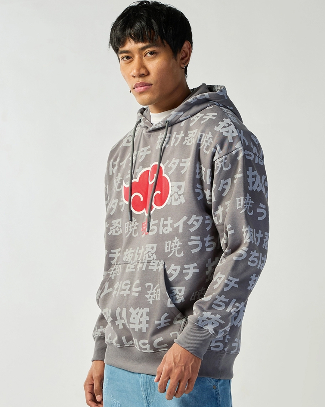 Shop Men's Grey All Over Printed Oversized Hoodies-Back