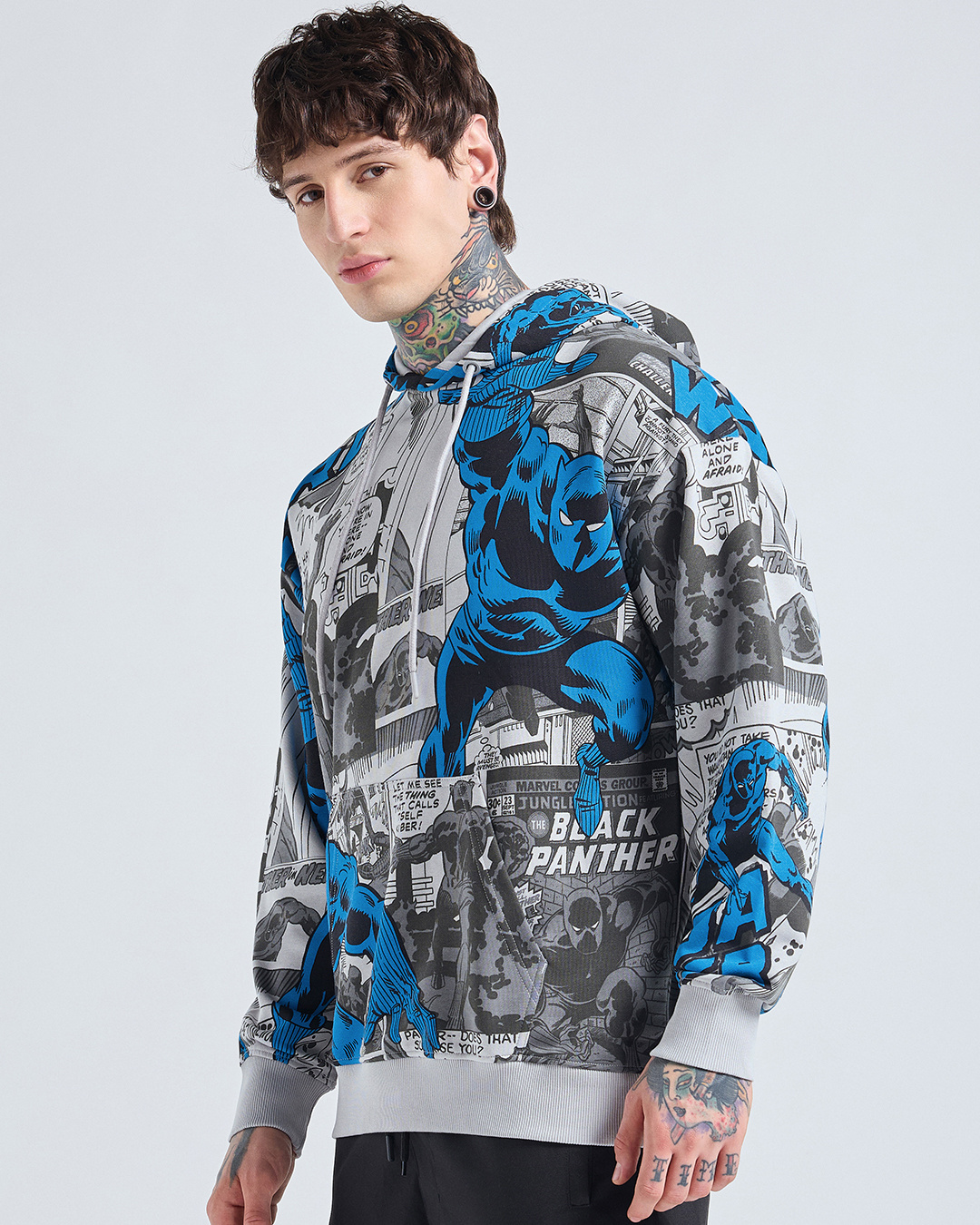 Shop Men's Grey All Over Printed Oversized Hoodies-Back