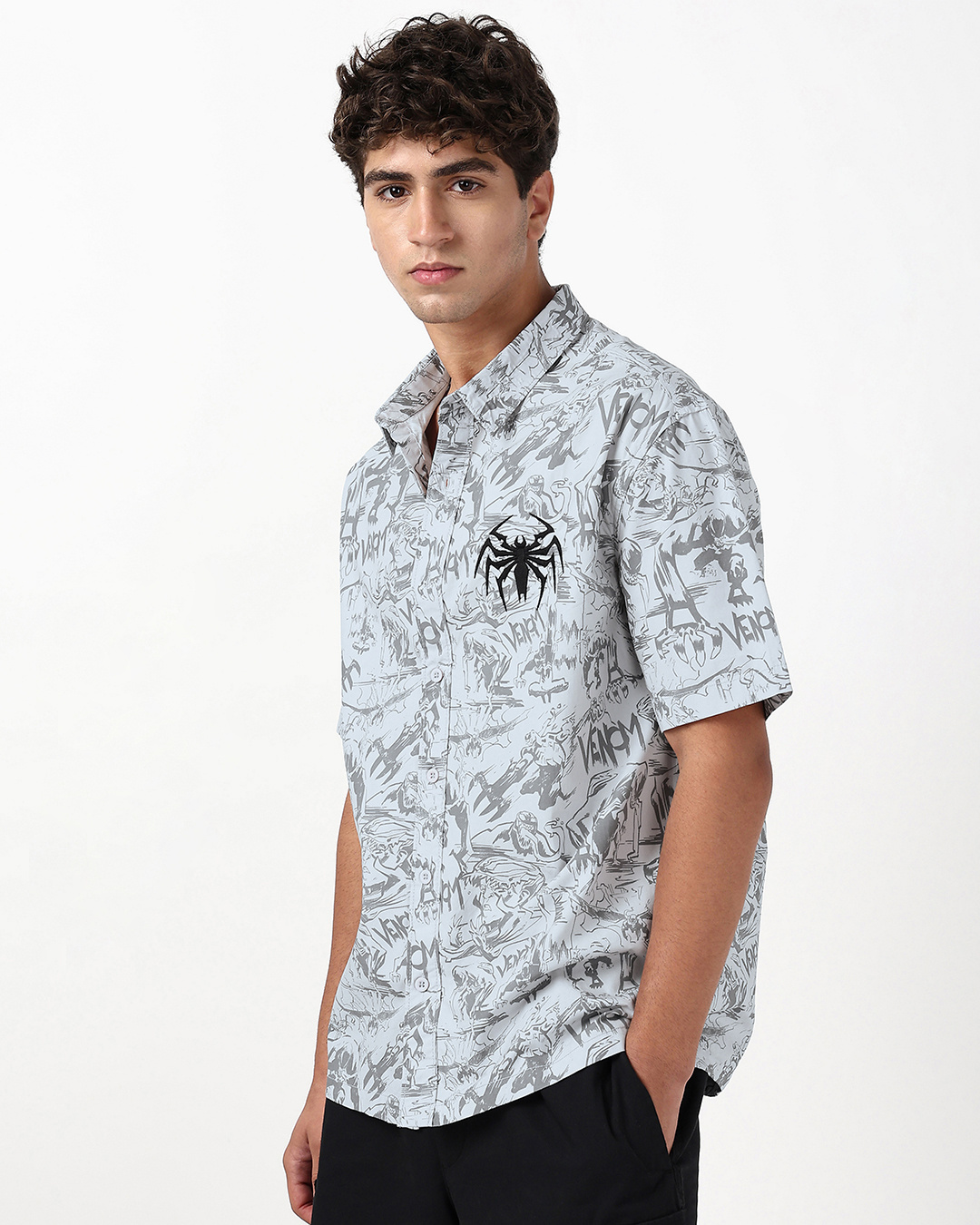 Shop Men's Grey Venom All Over Printed Oversized Shirt-Back