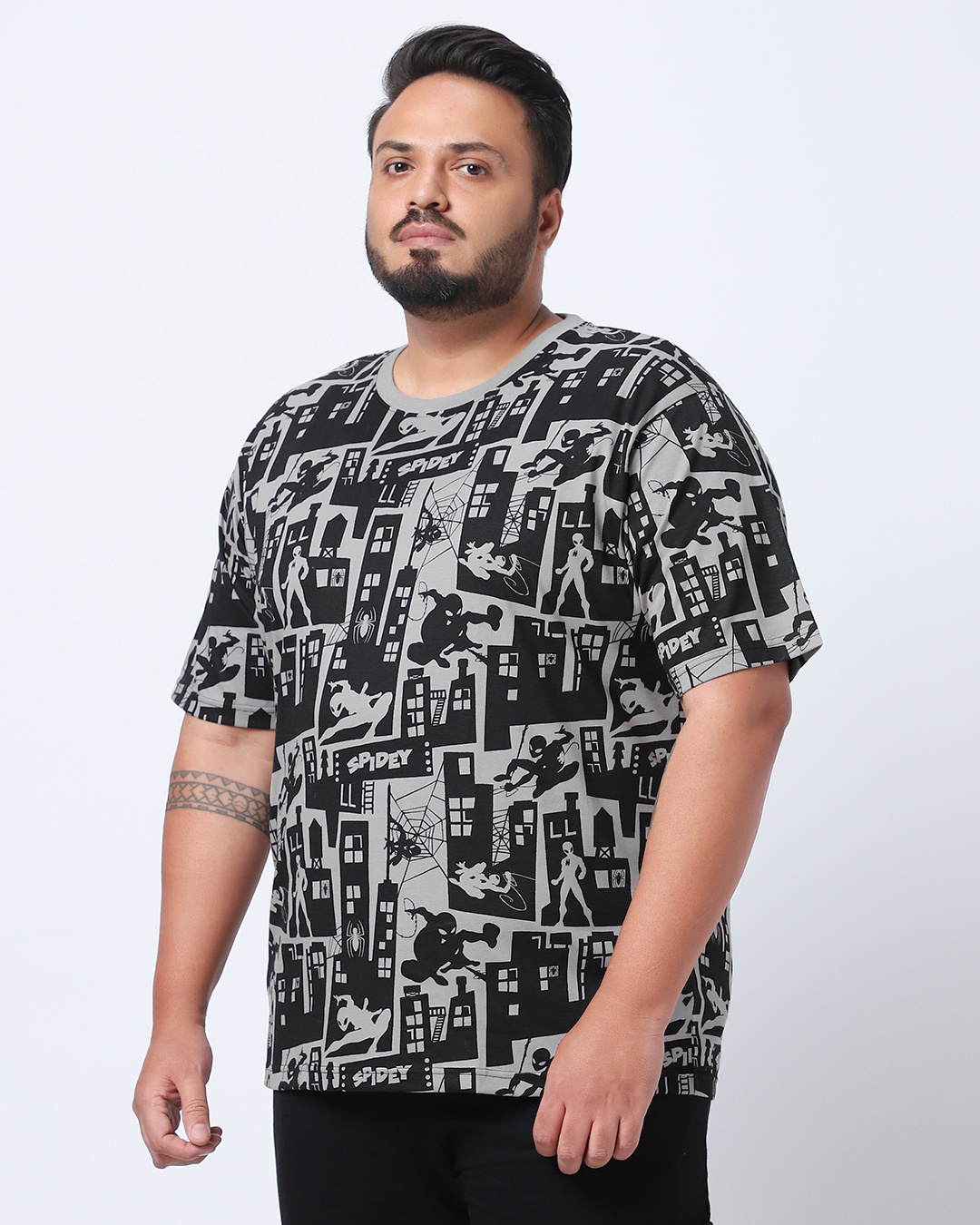 Shop Men's Grey All Over Printed Plus Size T-shirt-Back