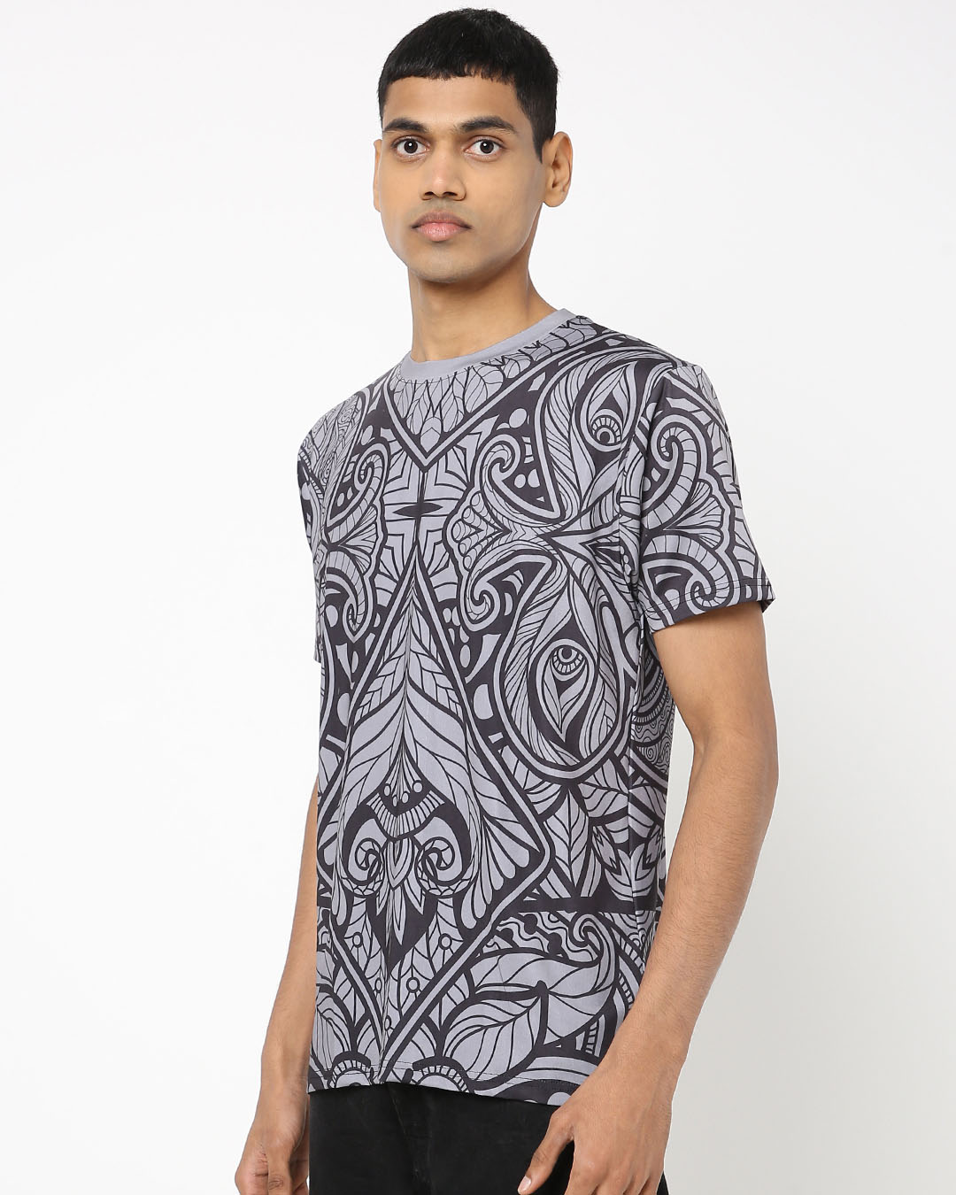 Shop Men's Grey All Over Printed T-shirt-Back