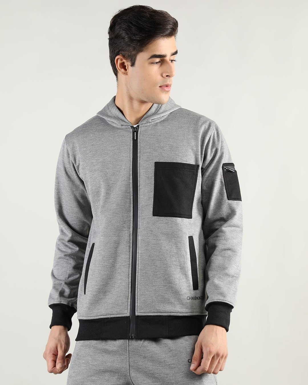 Buy Men's Grey & Black Color Block Hooded Jacket Online at Bewakoof