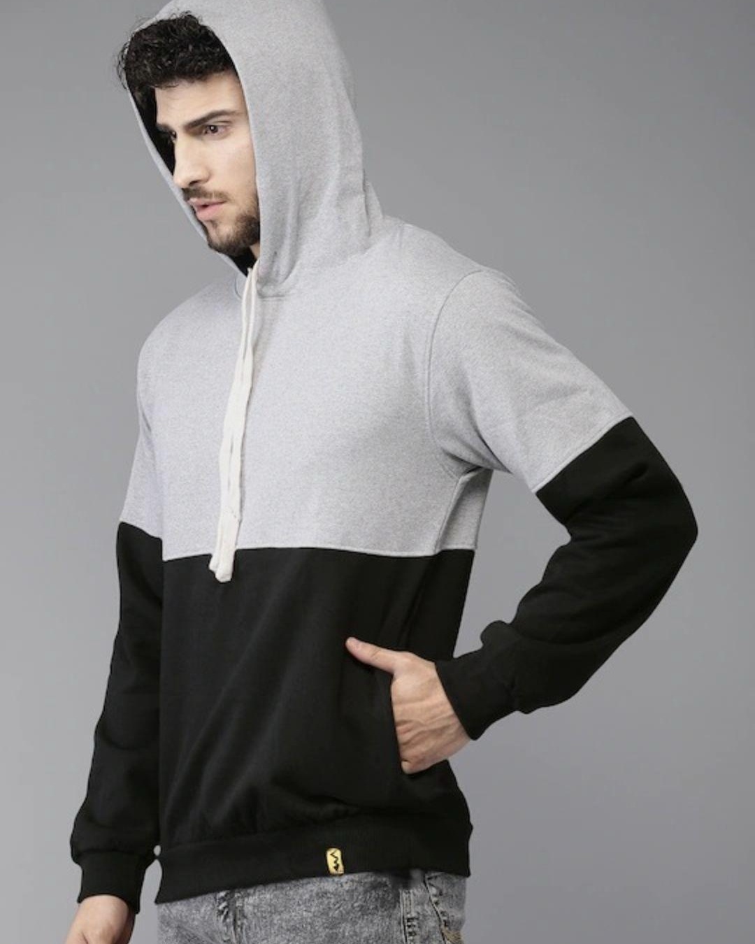 Buy Men's Grey & Black Color Block Hoodie Online at Bewakoof