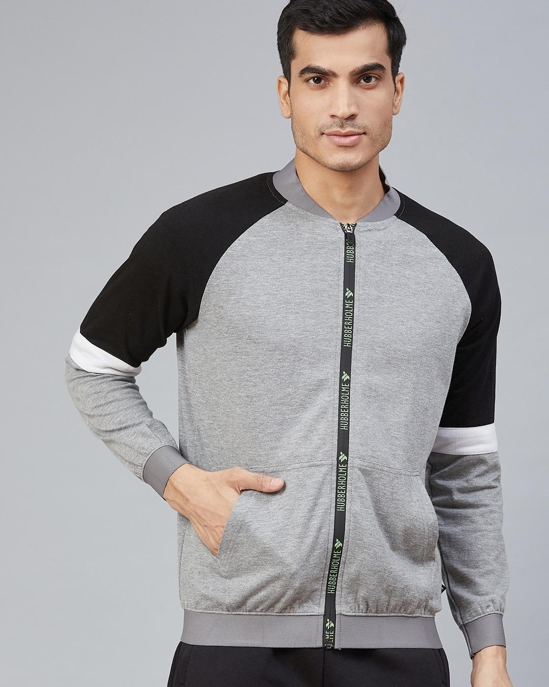 Buy Men's Grey & Black Color Block Jacket Online at Bewakoof