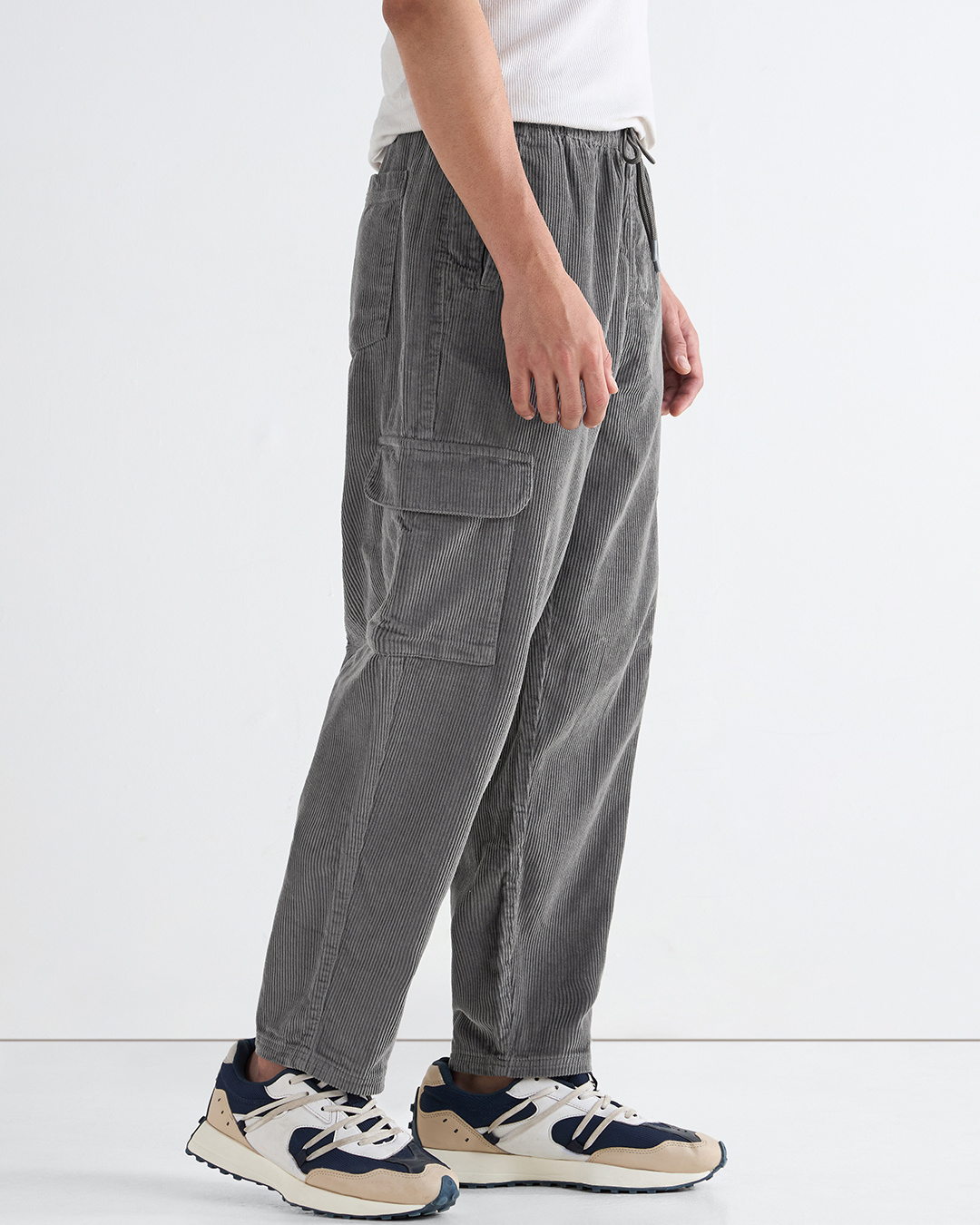 Shop Men's Grey Baggy Oversized Japanese Cargo Carpenter Pants-Back