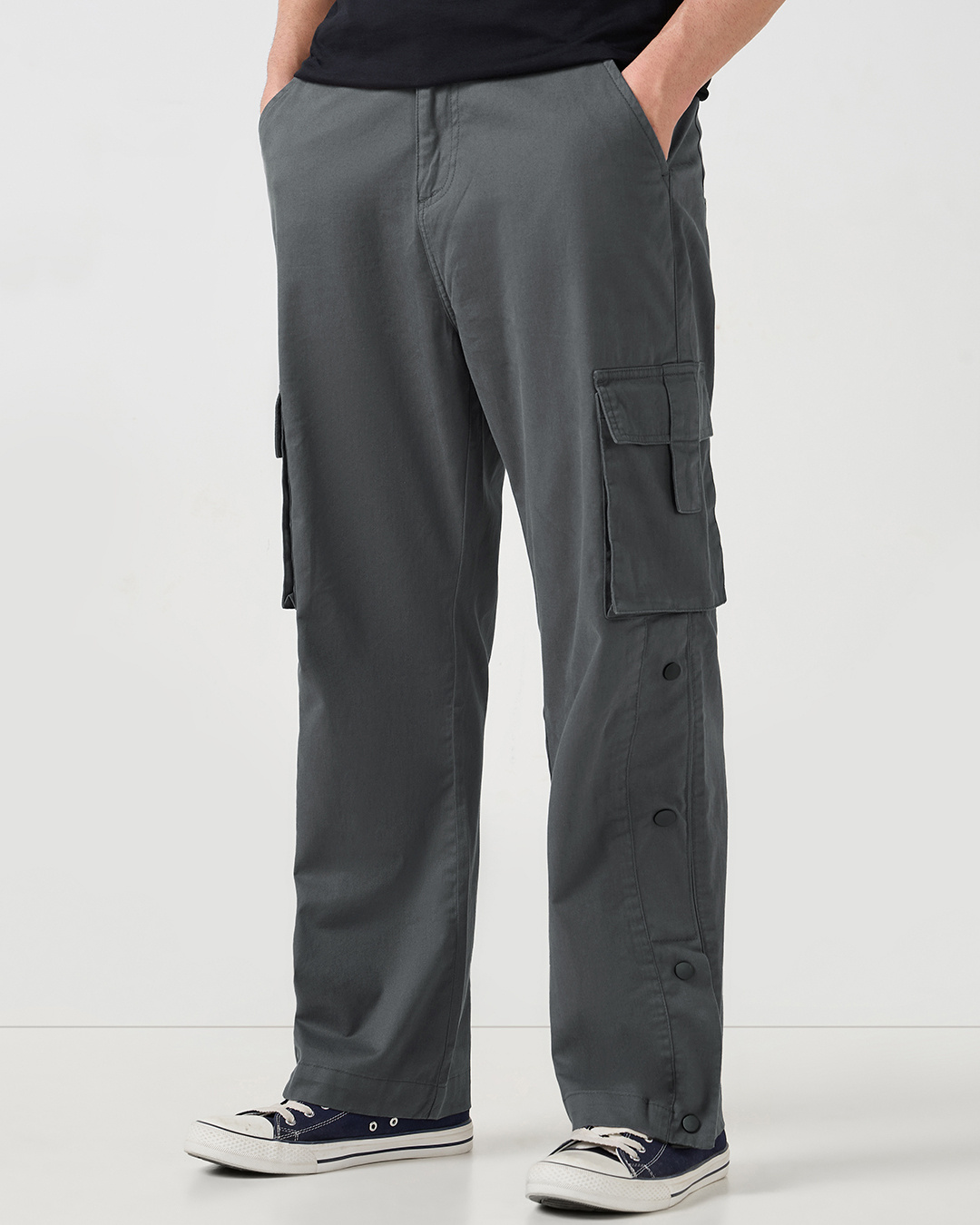 Shop Men's Grey Straight Fit Cargo Pants-Back