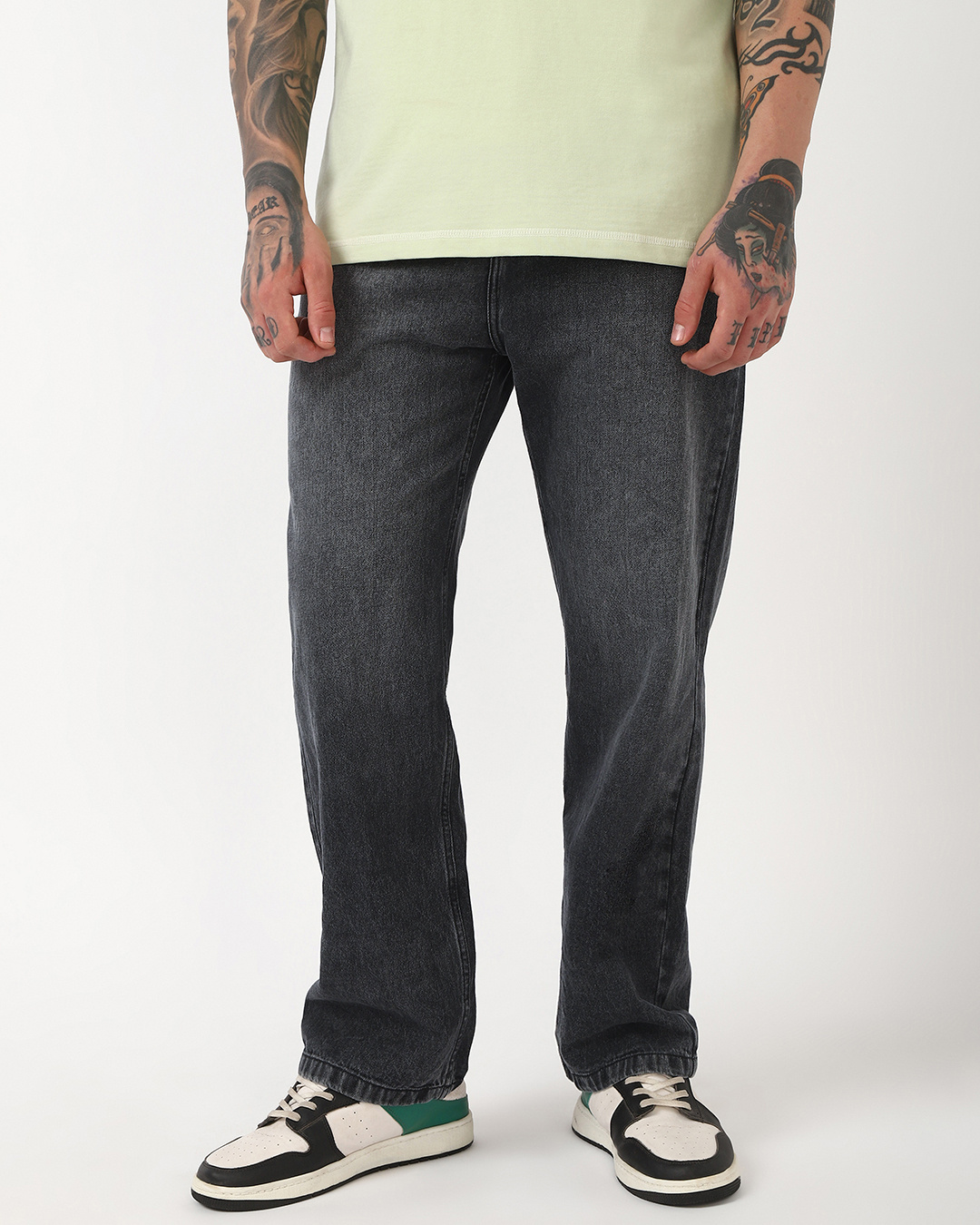 Shop Men's Grey Baggy Washed Jeans-Back