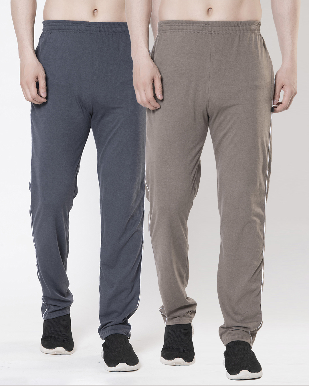 Men'S Beige Cotton Striped Track Pants
