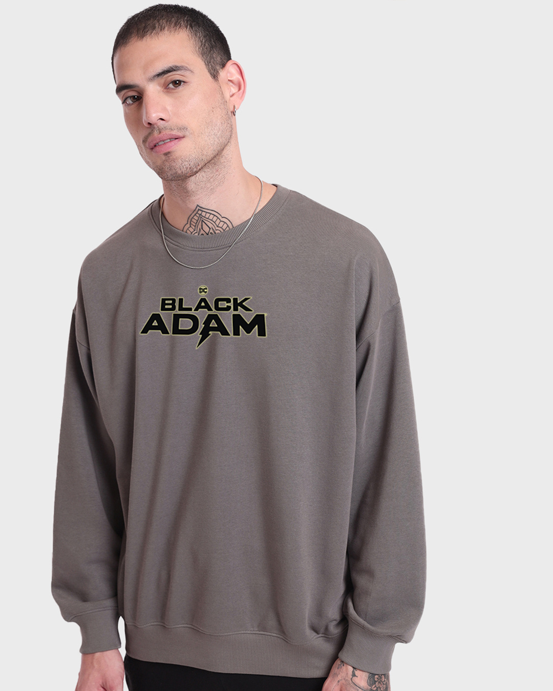 Shop Men's Grey Black Adam Graphic Printed Oversized Sweatshirt-Back