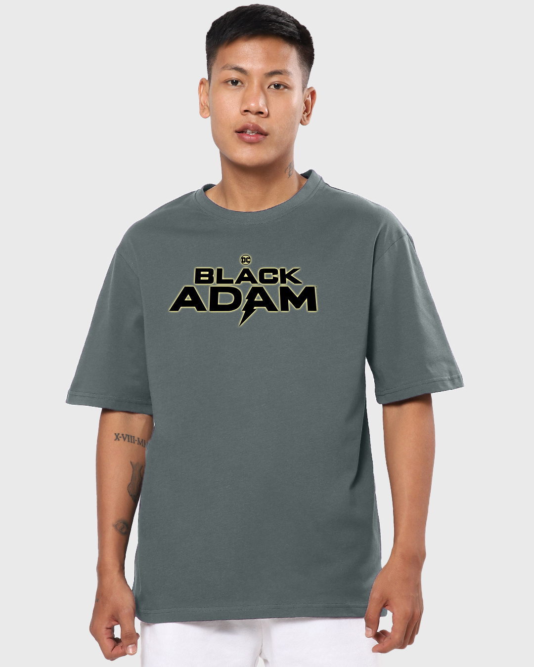 Shop Men's Grey Black Adam Graphic Printed Oversized T-shirt-Back