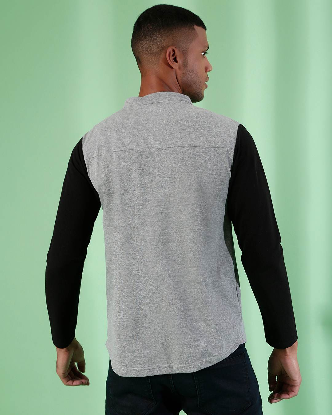 Shop Men's Grey & Black Color Block Regular Fit Shirt-Back
