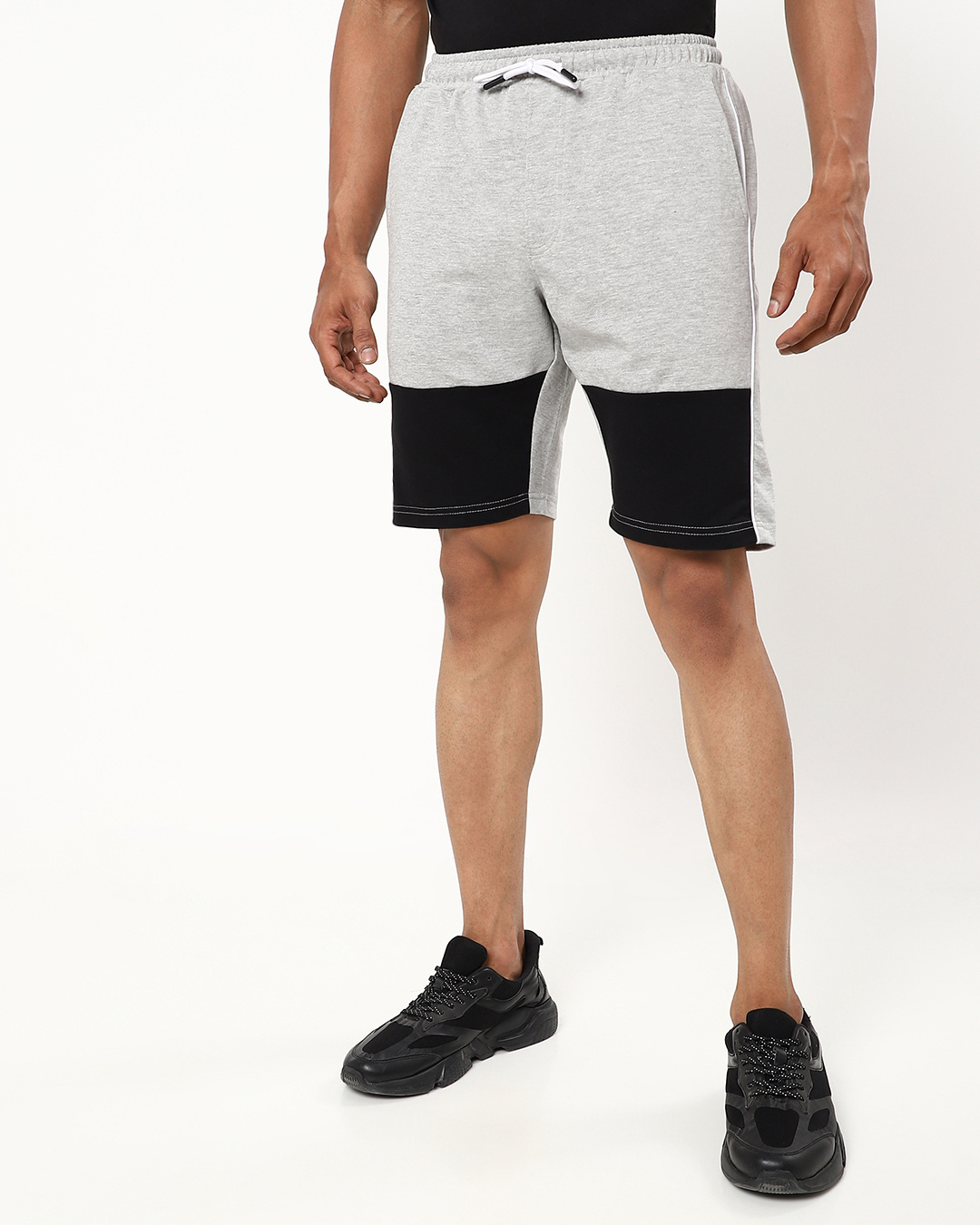 Shop Men's Grey & Black Color Block Shorts-Back