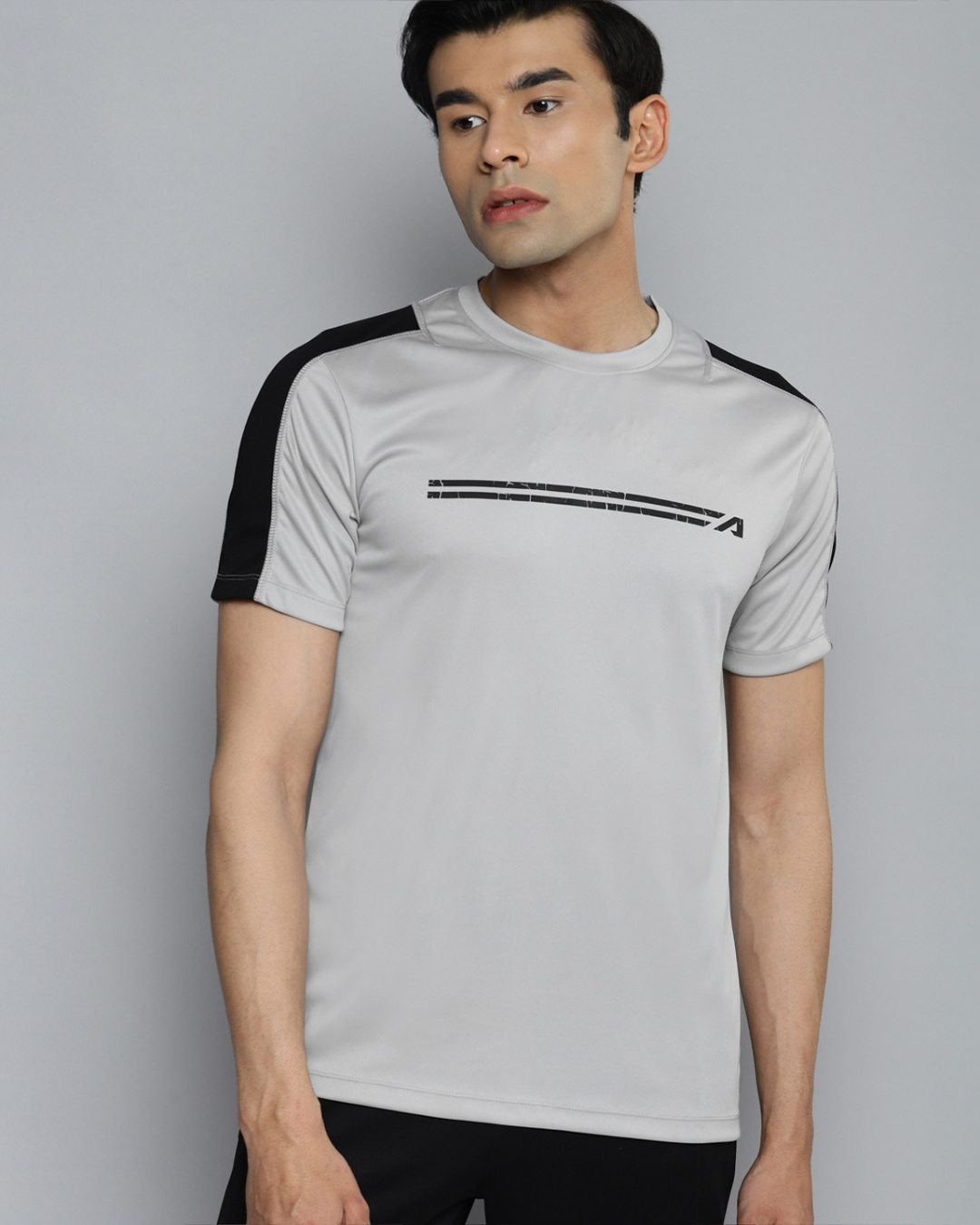 Buy Men's Grey & Black Color Block Slim Fit T-shirt for Men Grey Online ...
