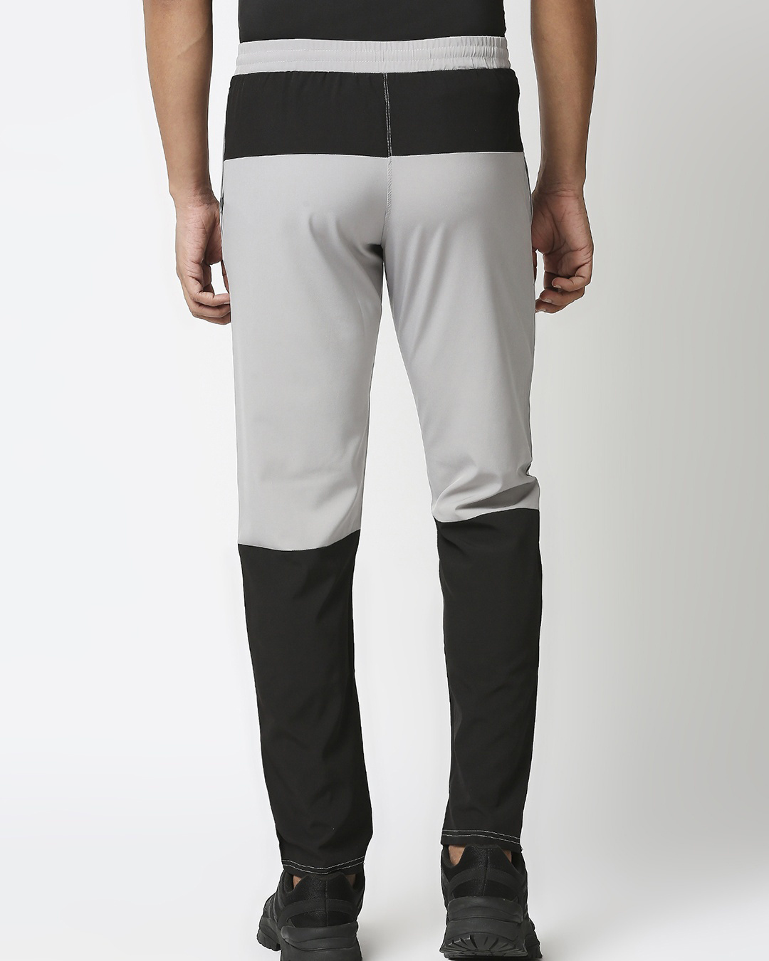 Shop Men's Grey & Black Color Block Slim Fit Track Pants-Back