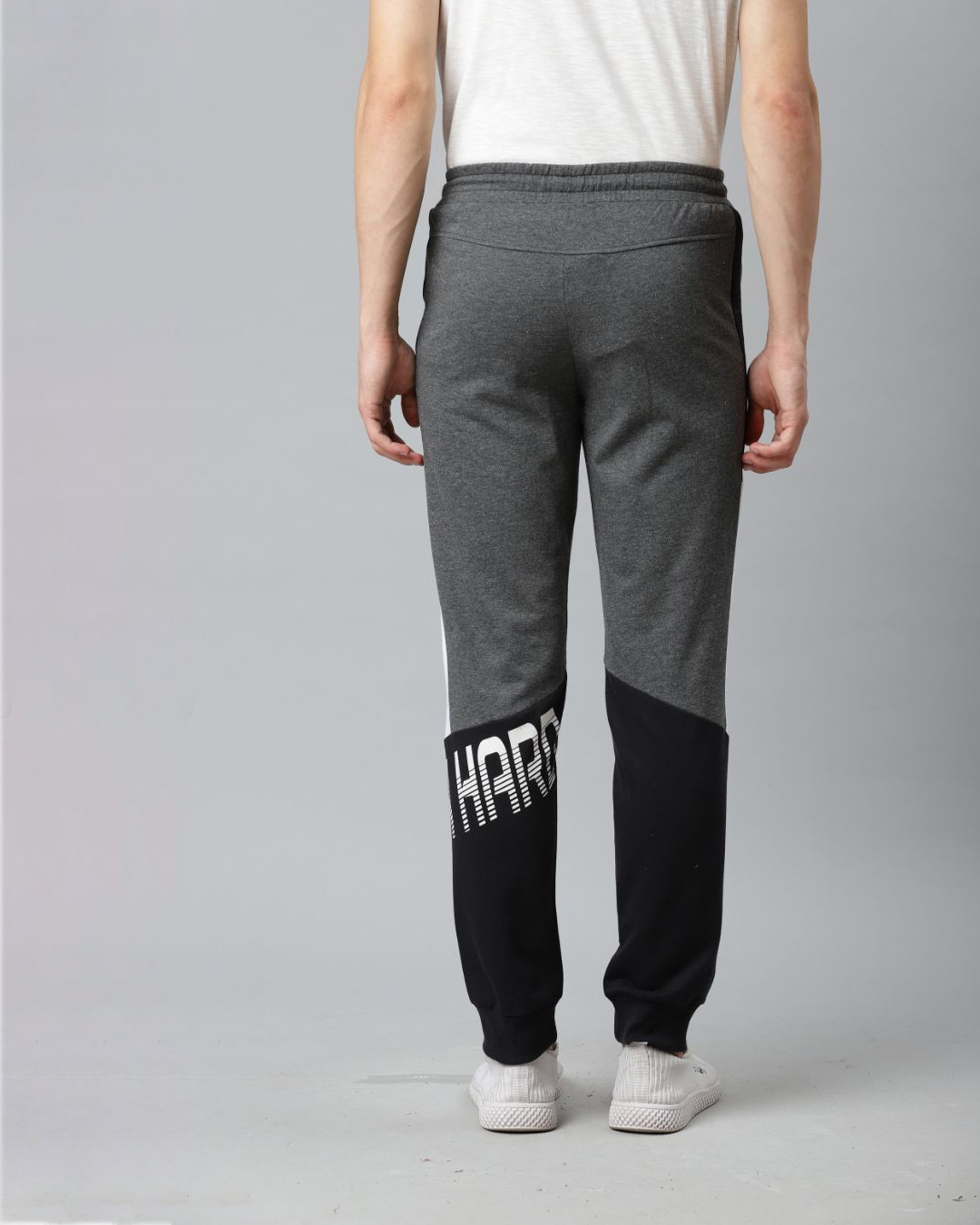 Shop Men's Grey & Black Slim Fit Colourblocked Joggers-Back