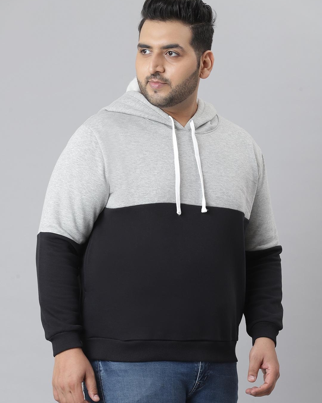 Bewakoof Men's Grey Color Block Oversized Plus Size Hoodie T-shirt 4XL