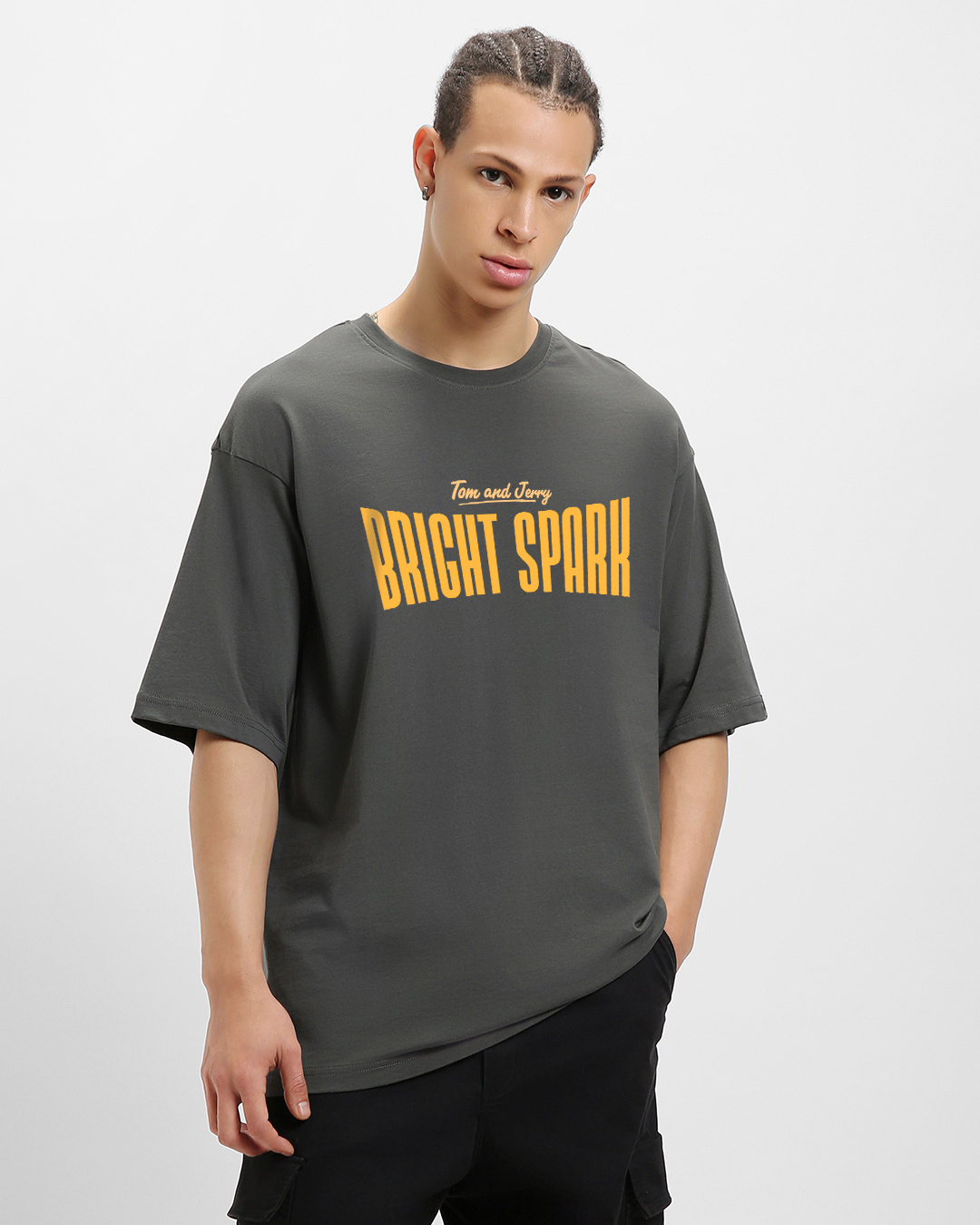 Shop Men's Grey Bright Spark Graphic Printed Oversized T-shirt-Back