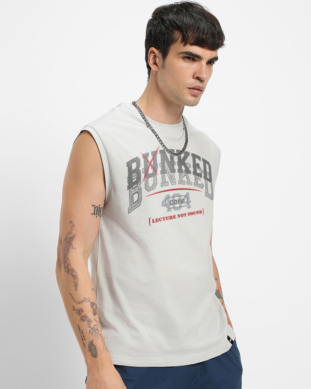 Shop Men's Grey Bunked Typography Boxy Fit Vest-Back