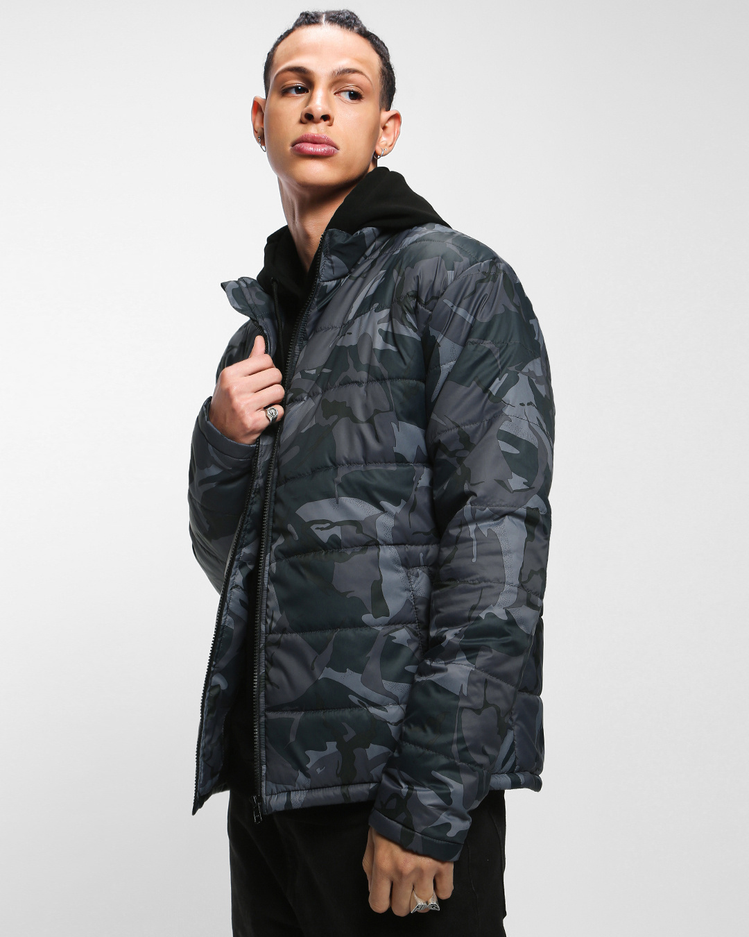 Puffer jacket with hook detail · Khaki · Coats And Jackets | Massimo Dutti