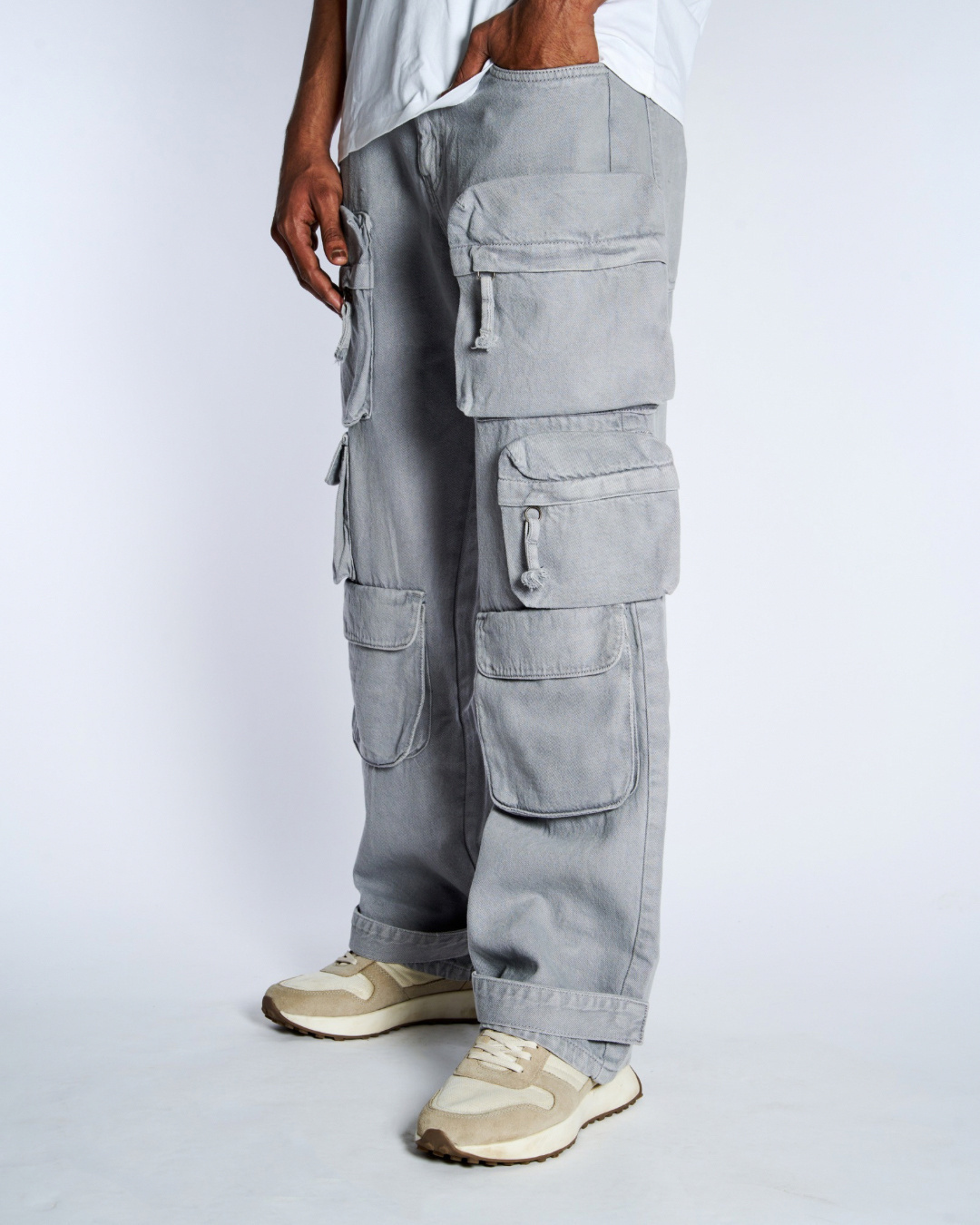 Shop Men's Grey Cargo Pants-Back